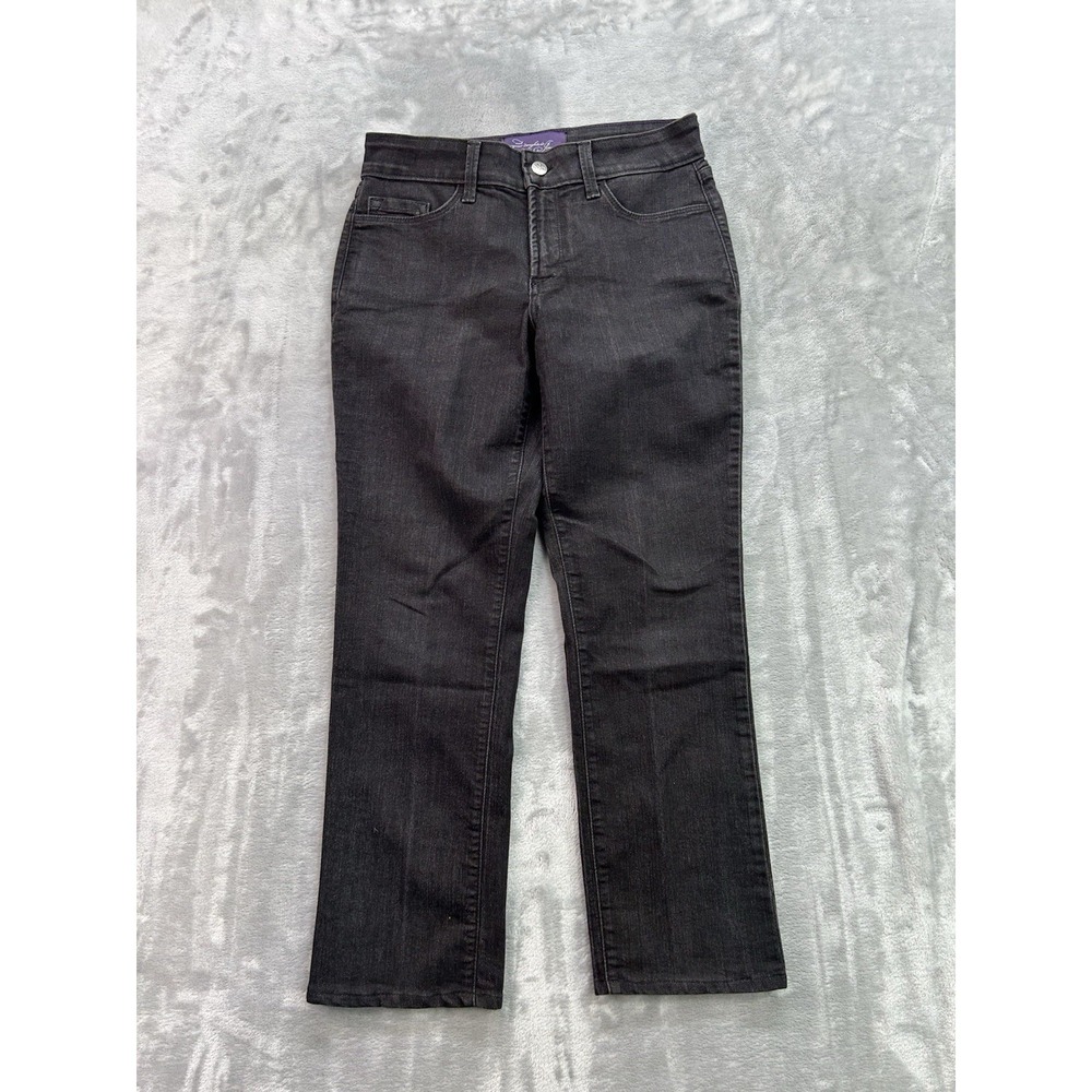 NYDJ Straight Leg Mid Rise Jean Women Sz 4P Black Western Cowgirl Walking Spring